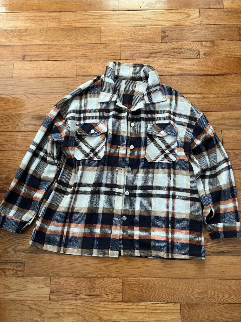 Women’s Orange and Cream Flannel Shirt Shacket - 2XL